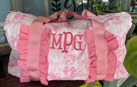 Embroidered Bow Duffle Bag