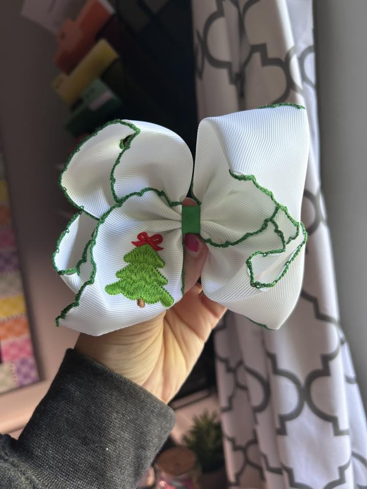 Christmas Tree Embroidered Bow